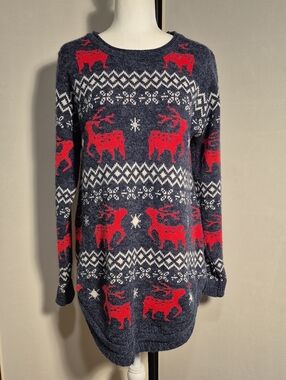 Shineflow Red Reindeer Pattern Crewneck Christmas Sweater - Sz. L